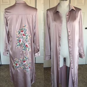 Asian Inspired Satin Button Down Duster Blouse